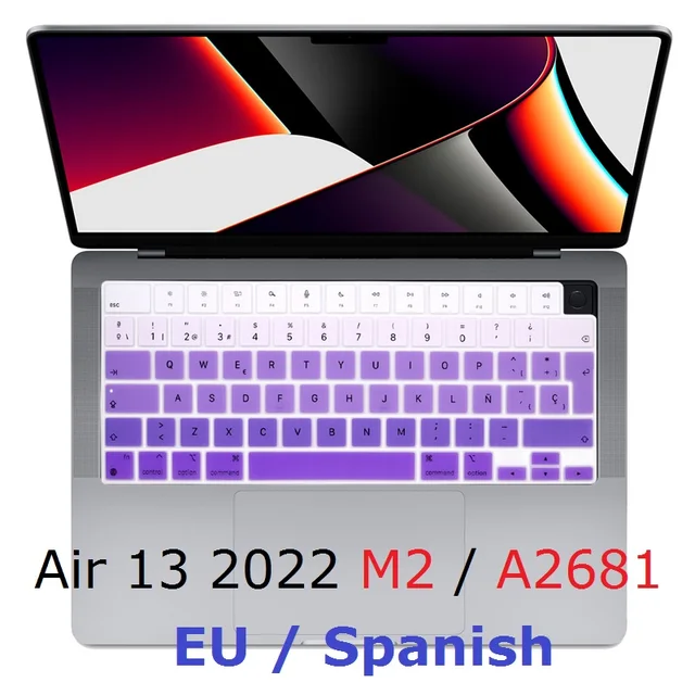 Macbook Air 13 2022 M2 A2681 용 EU TPU 스킨, EU 스페인어 키보드 커버 레인보우 Macbook Air 13 2022 A2681 키보드 스킨 Macbook Air 13 2022 M2 A2681 용 EU TPU 스킨, EU 스페인어 키보드 커버 레인보우 Macbook Air 13 2022 A2681 키보드 스킨
