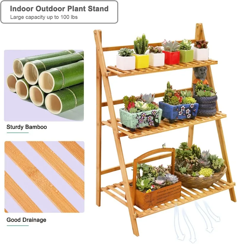 3-Tier Bamboo Foldable Plant Stand 5