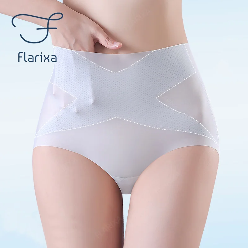 Flarixa Ice Silk Seamless Panties Women Ultra Thin Belly Shaping Briefs With High Waist Tummy Control Pants Hip Lift Underwear