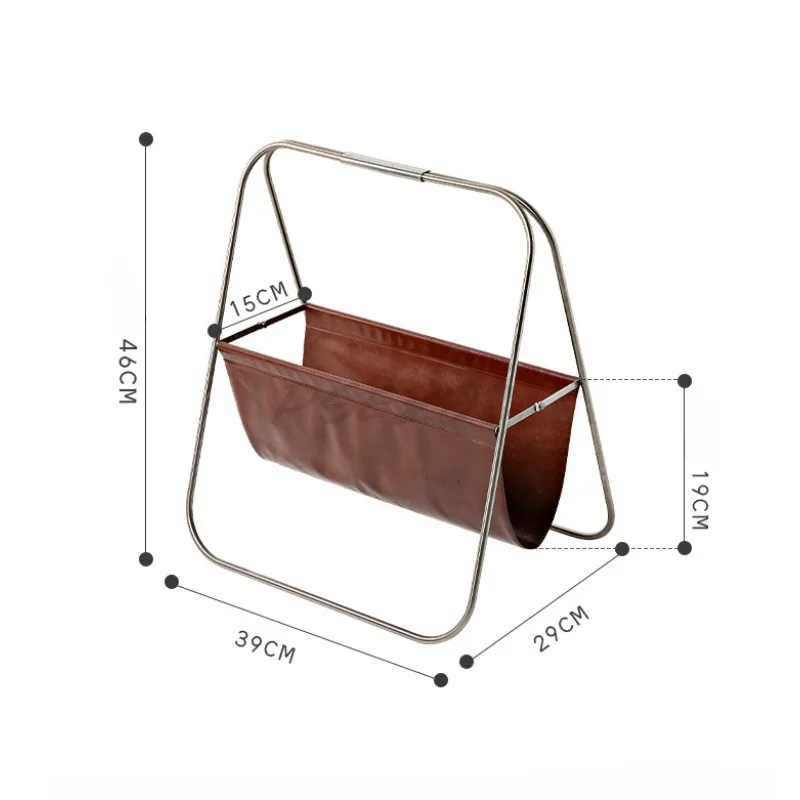 Simple Stainless Steel Leather Book and Newspaper Storage Rack Household Storage Rack Newspaper and Magazine