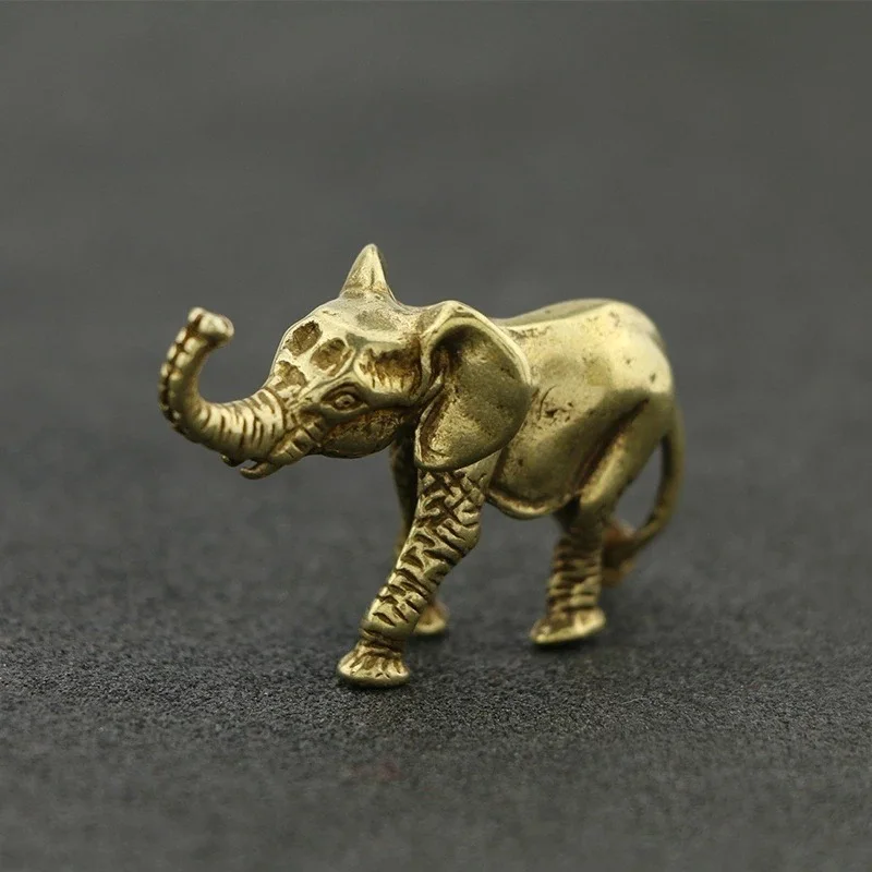 Antique Mini Elephant Figurines Home Decoration Office Tea Pet Desktop Animal Ornaments Bronze Carving Handles Brass Miniatures