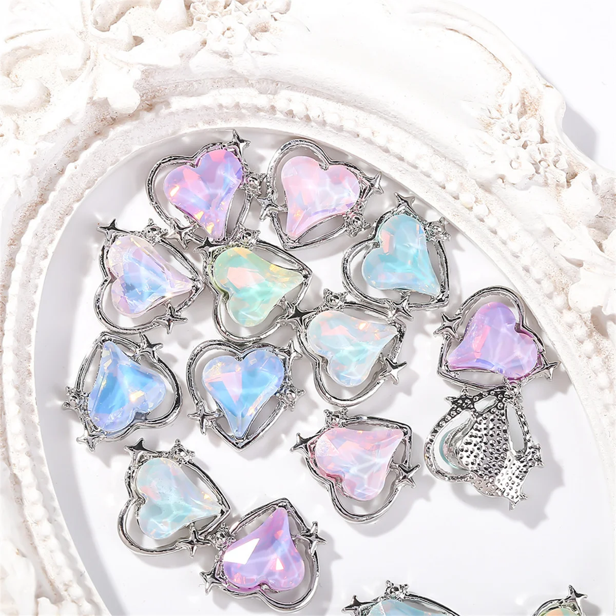 5PCS Random AB Heart Gems Zircon Nail Art Luxury Charms 3D Alloy Mixed  Colorful Love Crystal Rhinestones Nail Decorations DIY