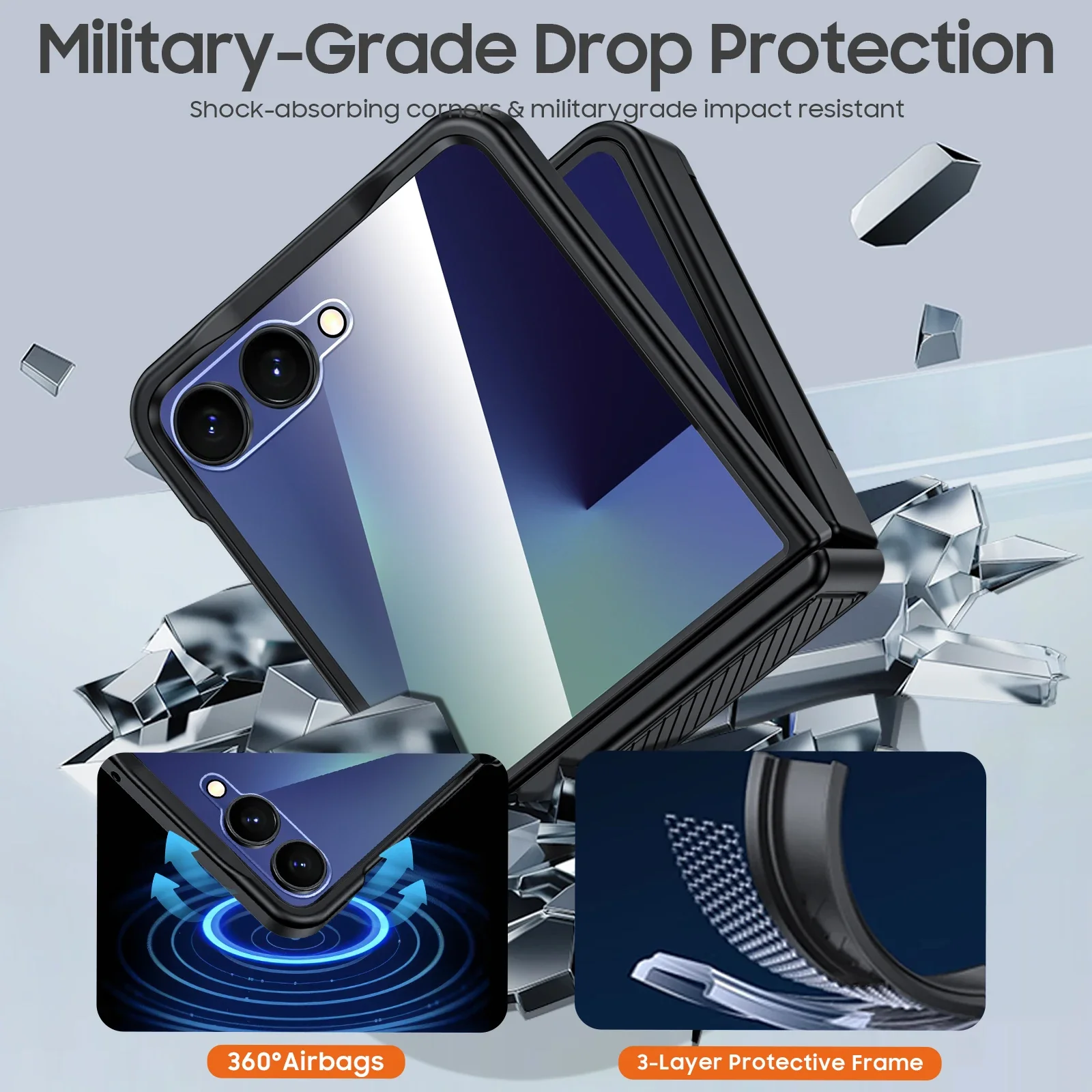 Elegant Card Holder Wallet with Built-In Screen Protector and Shockproof Rugged Case - Black
