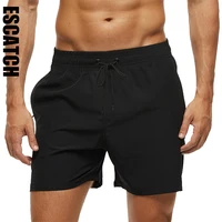 2025 Escatch Summer Men Beach Board Shorts Classic Style Polyester with Spandex Plain Color Elastic Waist Gym Fitness Swimwear