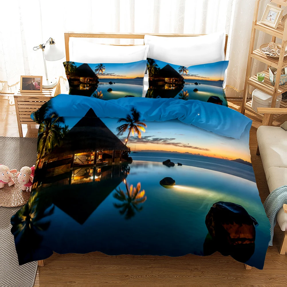 Beach Duvet Cover Set Polyester Tropical Island with The Palm Tree and Sea Beach Nature Theme Double Queen King Size Quilt Cover Se826d81223144663a05d4b8934101c4db