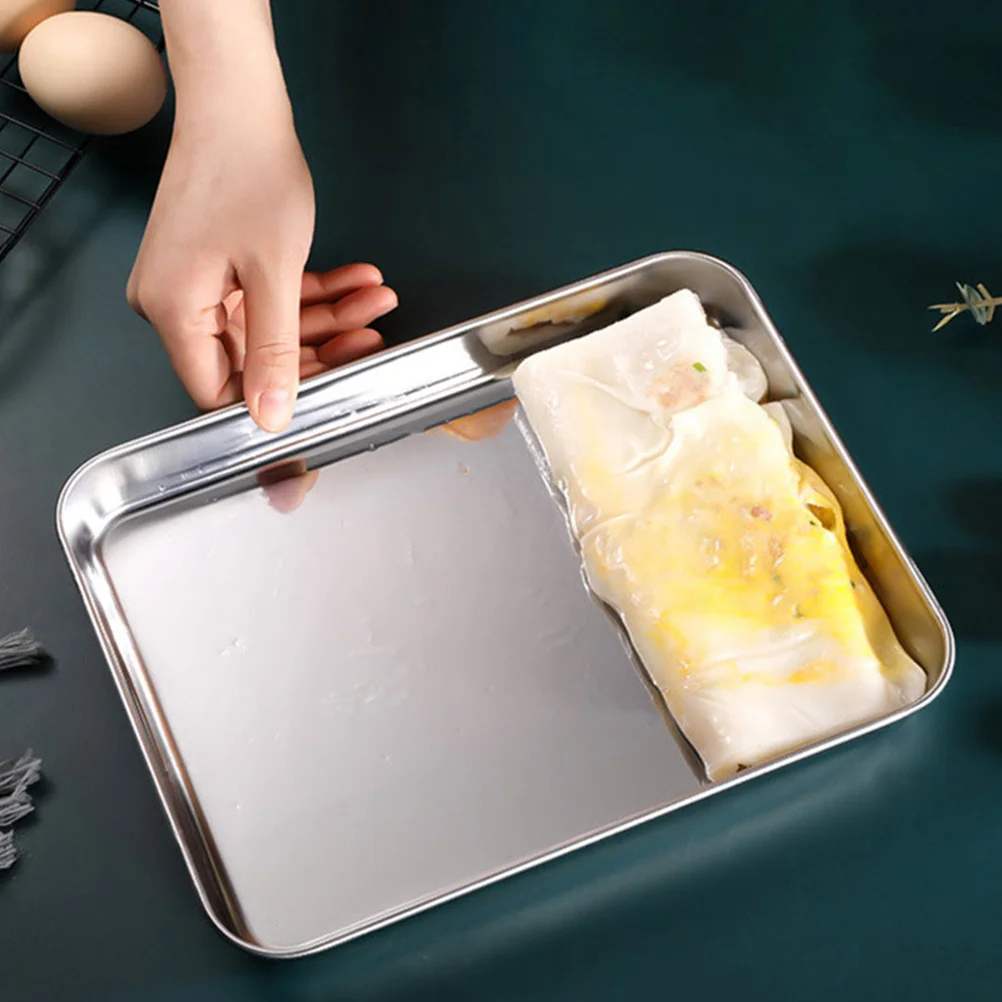 

Rectangular Stainless Steel Barbecue Sub Tray Container Storage Keeper Barbecue Tray Practical Restaurant Baking Dish