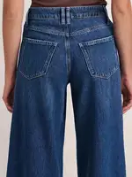 "Women’s Deep Blue Wide Leg Jeans - Stylish Denim Trousers for Comfort and Versatility - Image 5