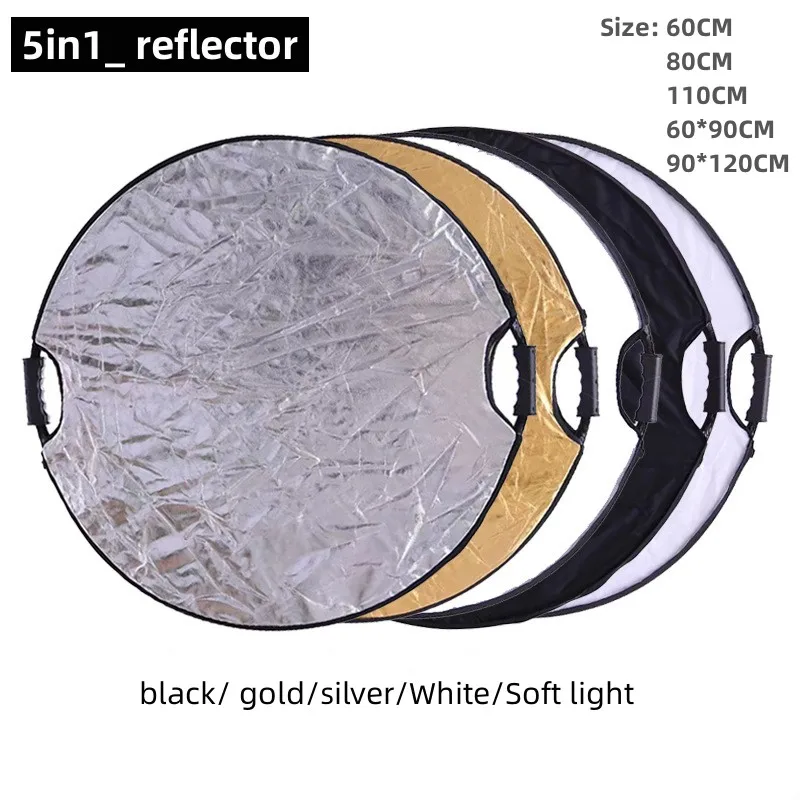 RF03 24 Reflector 5in1 60CM 80CM 110CM Silver White Gold Portable Collapsible Soft Light Round Photography for Studio 2in1