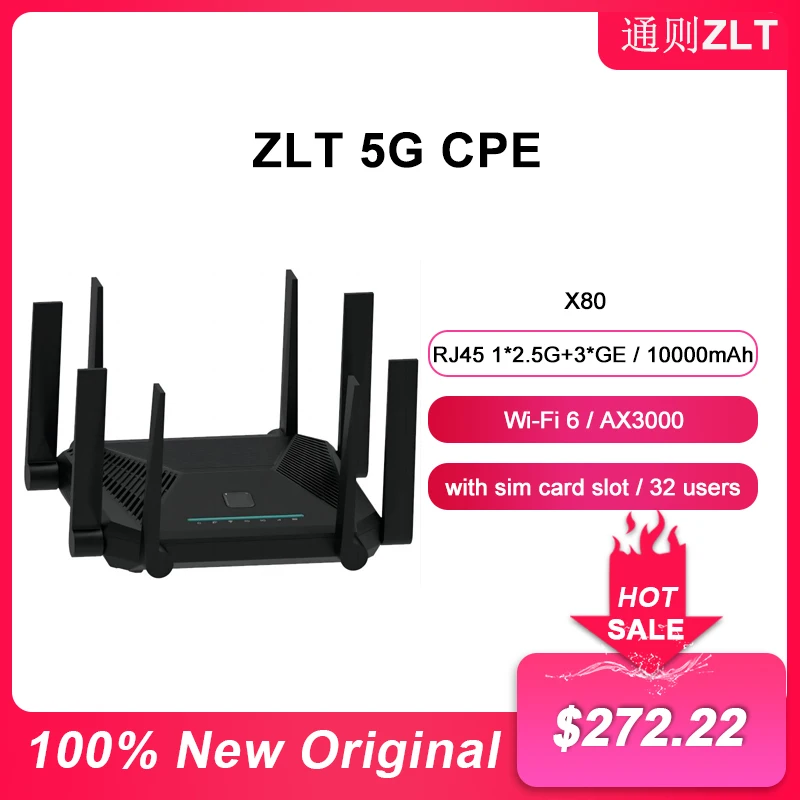 

Unlocked New ZLT X80 WiFi Router DL 2Gbps UL 1Gbps Network Signal Amplifier 5G CPE Repeater With Sim Card Slot 10000mAH Battery