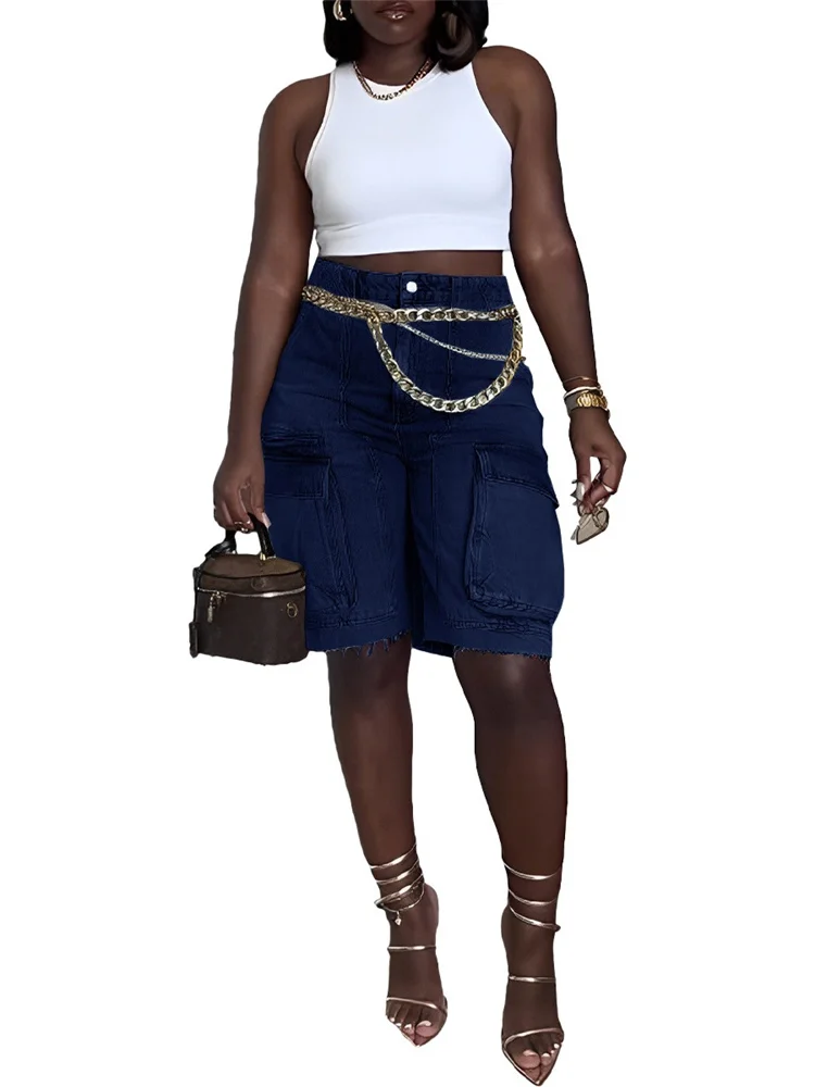 Wmstar Jeans Women High Waist Denim Boyfriend Cargo Pockets Korean Streetwear Stretch Shorts Pants Wholesale Dropshipping S-3XL