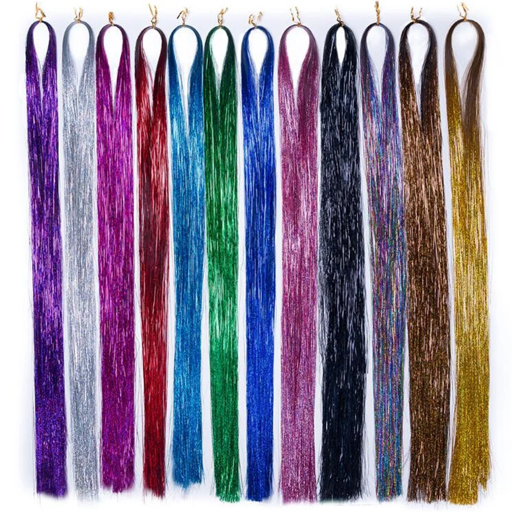 600 Strands Sparkle Shiny Hair Tinsel Rainbow Hair Extension Dazzles Women Hippie Hair Decoration Braiding Hair Styling Tools