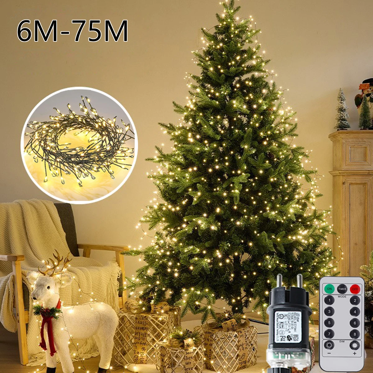 6M/75M Firecracker String Lights Cluster Fairy Light Christmas Garland LED For Wedding Party New Year Christmas Tree Decor Lamps