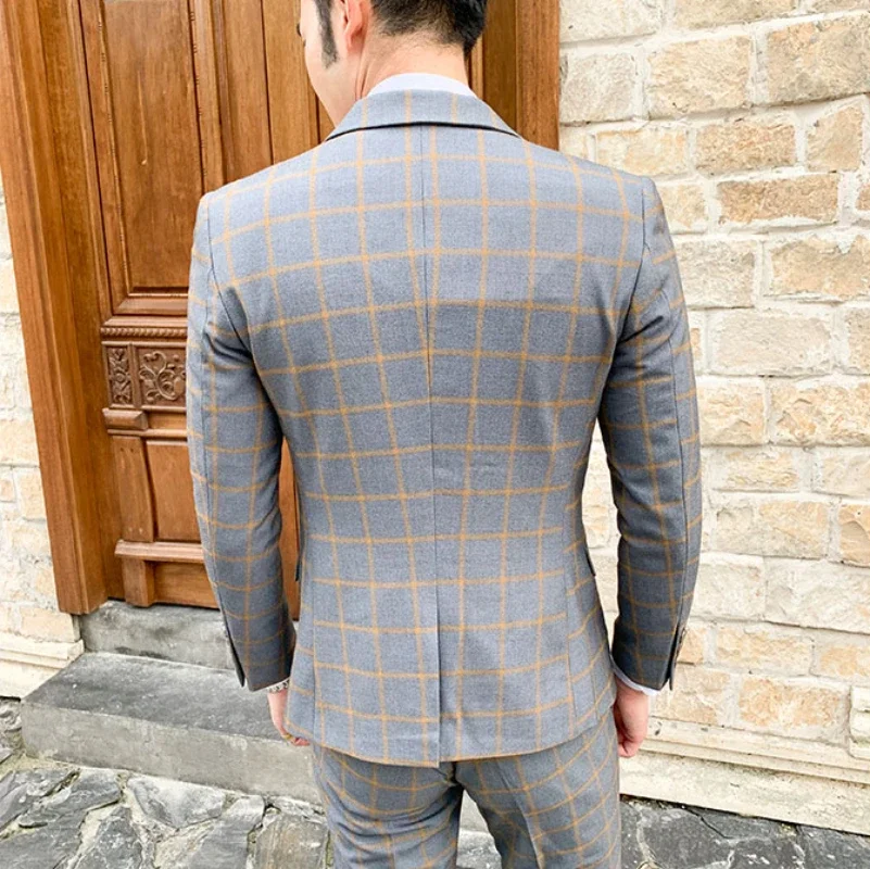 Suit (Blazer + Pants) Men's Fashion Hosts British Style Work Business Wedding Casual Art Style Elegant Gentleman Suit M-5XL