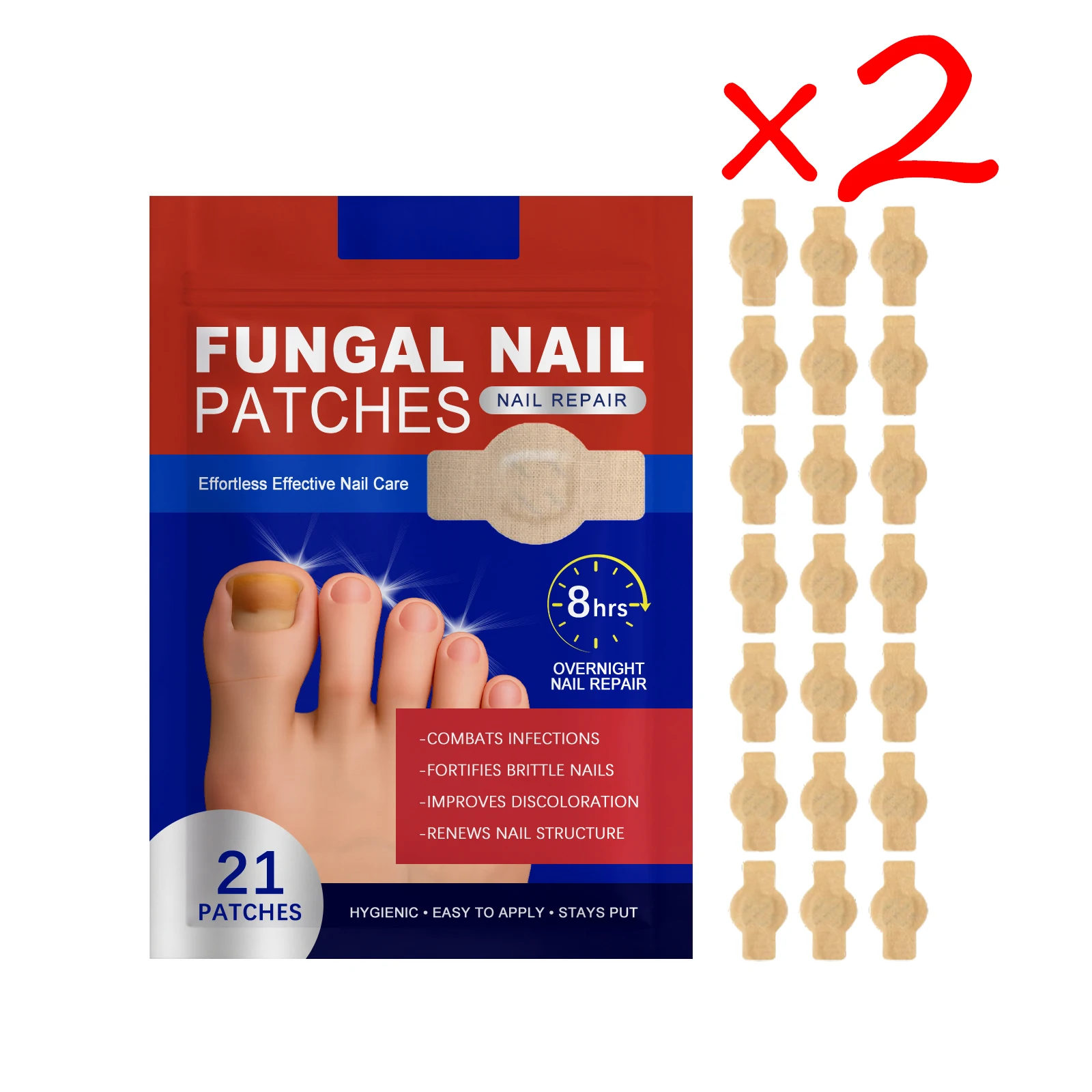 21pcs Fungal Nail Patches Gently Repair Nails Ingrown Correction Sticker Discolored Damaged Nail Foot Care Tool