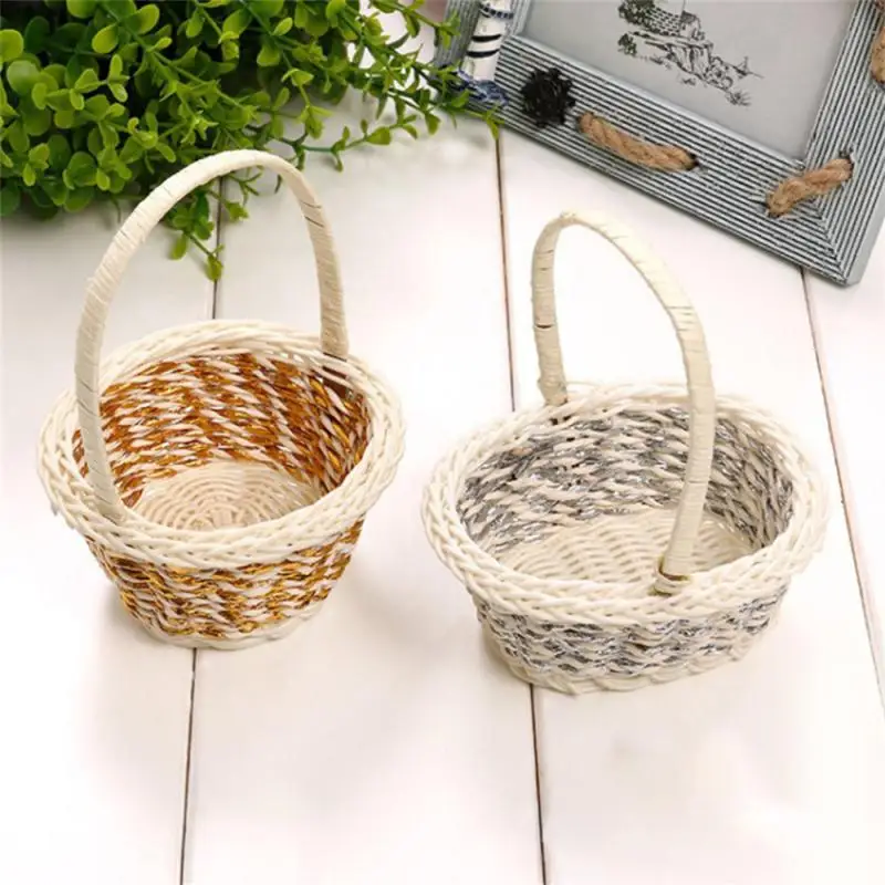 

Rattan Woven Storage Basket with Handle Plastic Tote Baskets for Home Kitchen Storage Container Wedding Party Gift