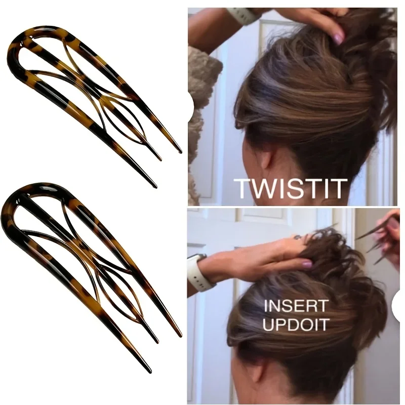 2-Pack U-Shaped Hair Pins, Elegant Minimalist Oval Leopard Print Hair Accessories for Valentine'S Day