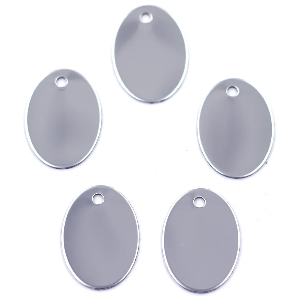 

100Pcs Stainless Steel Pendants Blank Stamping Tags Engravable Oval Silver Tone Jewelry DIY Finding 30x22mm(1 1/8"x 7/8")