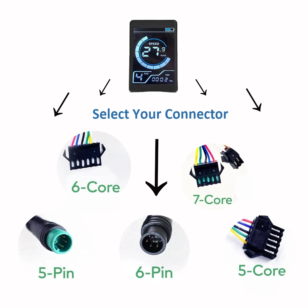 5코어 전기 자전거 컬러 LCD 디스플레이 화면 X1 스쿠터용 방수 대시보드는 24V 36V 48V와 호환됩니다.