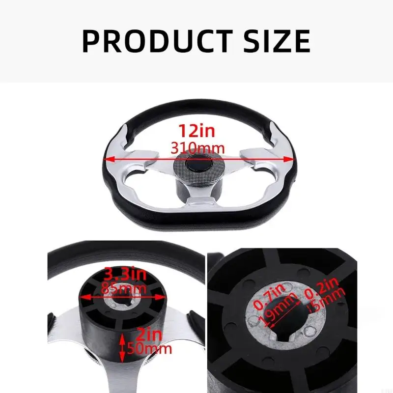R3ME Boats Steering Wheel Pontoons Boats Accessories Replacements Aluminum Alloy 3 Spokes Steering Wheel for Yacht Speedboat