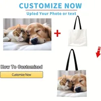 Custom Photo Tote Bag Personalized Reusable Grocery Shopping Shoulder Bag with Foldable Design Polyester Storage Pouch 2