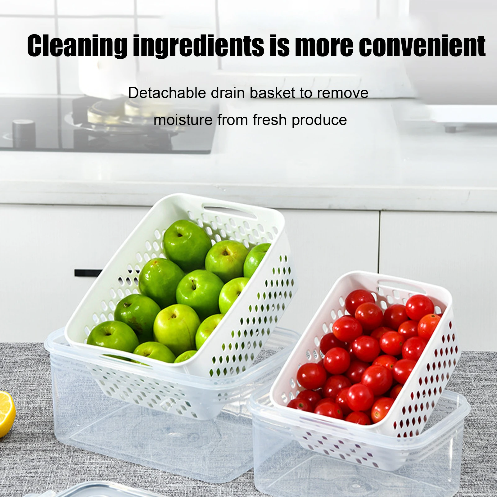 

Kitchen Drain Basket Storage Containers Fridge Fresh-keeping Boxes Vegetable Fruit Separation Box Kitchen Organize Tool
