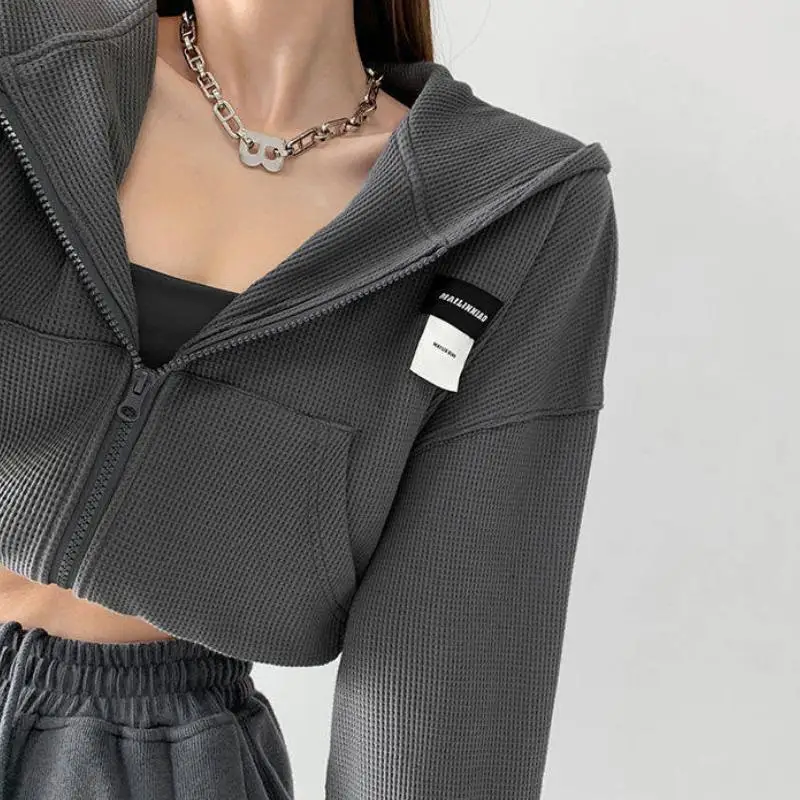 Plus Size Sweatshirt for Women Thin Ultra-short Hooded Casual Long-sleeved Jacket Top Spring Autumn High Waist   Fashion Clothes