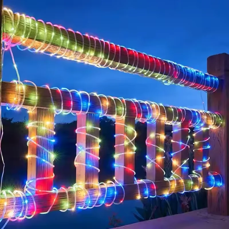 Solar-Powered Outdoor LED Rope Lights - 8 Mode Waterproof Decorative String for Garden and Celebrations