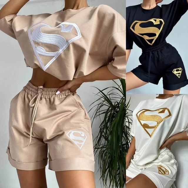 2022 Summer Fashion New Sports and Leisure Elastic Shorts Sweater Suit Woman Clothing Women's Printed Two-piece Tops T-shirt 6