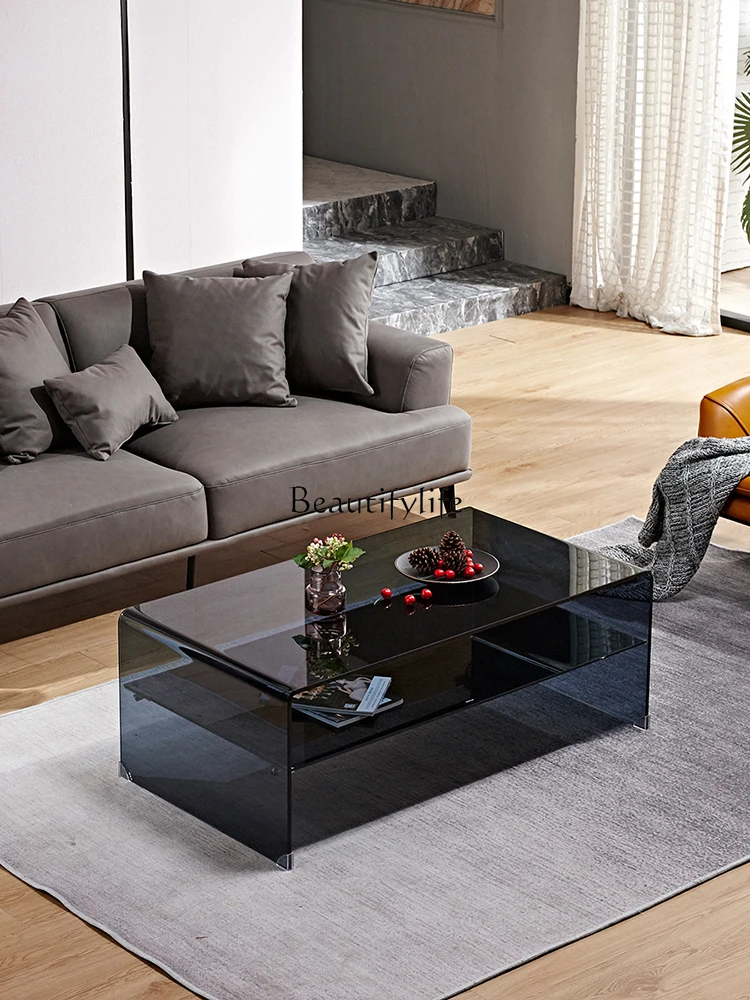 

Rectangular Glass Tea Table Simple Modern Small Apartment Storage Tea Table
