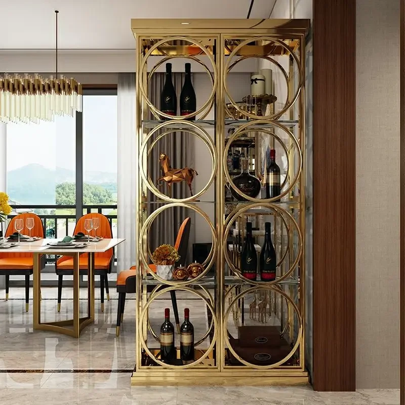 1Light luxury stainless steel glass screen partition cabinet living room decoration cabinet stainless steel wine USU 304