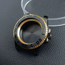 Premium 40.5mm Silver/Black GMT Steel Watch Case with Sapphire Glass and Chapter Ring for 40.5mm (82 Black gold)