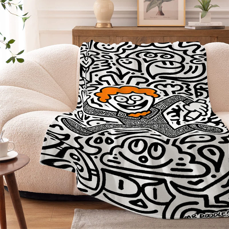 

King Size Blanket Sofa Mr Doodles Microfiber Bedding Warm Winter Knee Bed Fleece Camping Custom Nap Flannel Fluffy Soft Blankets