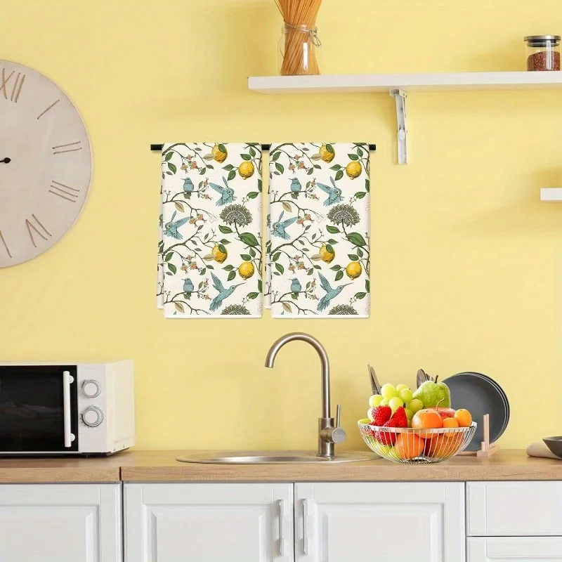 2PCs Vintage Lemon Bird Tea Towels - 16x24 Inch - Super Soft Polyester Blend Dish Cloth - Machine Washable - Woven Rectangular K 5
