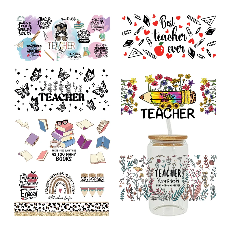 UV DTF Transfer Sticker Teacher For The 16oz Libbey Glasses Wraps Bottles Cup Can DIY Waterproof Decals D13072