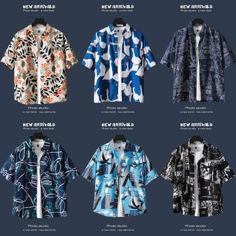 

Summer Beach Floral Mens Shirts Short Sleeved Man Thin Loose Streetwear Ins Trend Retro Hawaiian Shirt Lazy Jacket Men Clothing