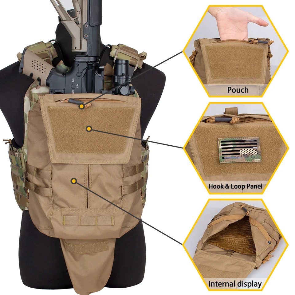 WLXW Kit Fermeture Éclair Molle Panneau Arrière Tactique Adaptateur Sangle Fermeture Éclair Molle avec Système Chargement Extensible pour Gilet Tactique Sportif CPC JPC(Tan