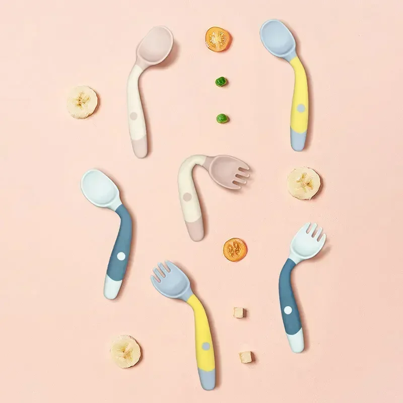 Soft Bendable Silicone Baby Spoon Fork Set, Fork Spoon Set, Silicone Cutlery Set, Baby Cutlery