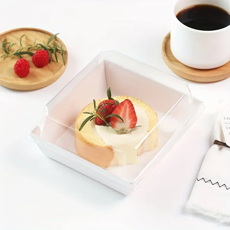100Pcs White fruit cut packing box Sushi box cake disposable takeaway transparent disposable lunch box disposable containers baking cake box