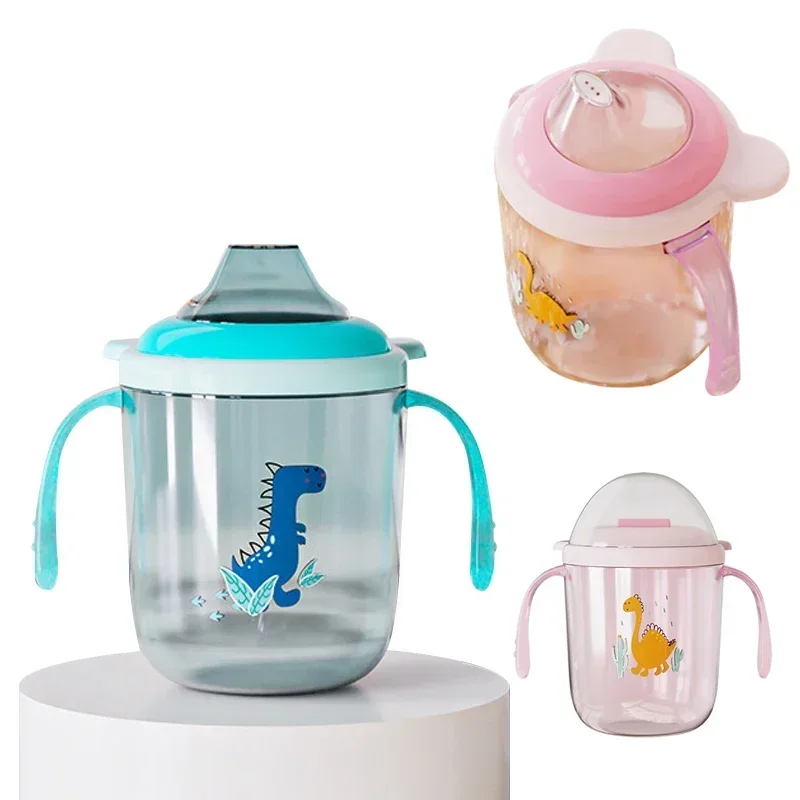 Drinking Cup Baby Learning Feeding Hand Shank Bottles Child Water Cup with Double Handle Leakproof Infants Duckbill