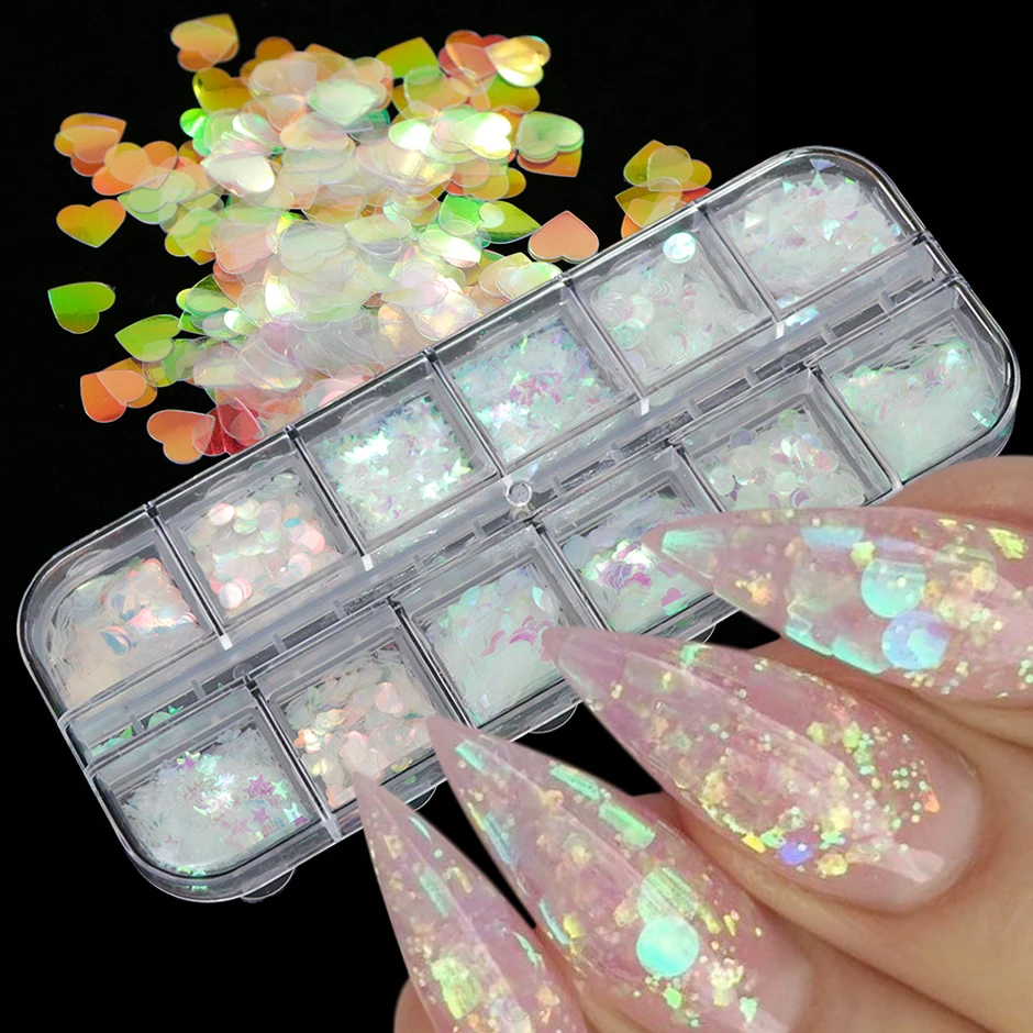 Spangles Nail Sequins Aurora AB Mermaid Nail Flakes Stunning Pailliette Heart/Butterfly Spring Sticker Decoration Tips GLHW1-2 Nail Glitter Nail Decoration Nail Decorations Nail Flakes
