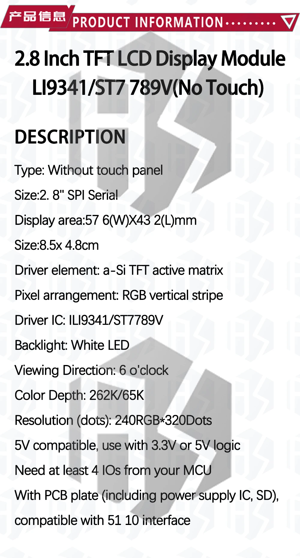 1,44/1,8/2,2/2,8 Zoll TFT Vollfarbbildschirm LCD-Modul ILI9341 Treiberschnittstelle SPI für Arduino – Detail 16