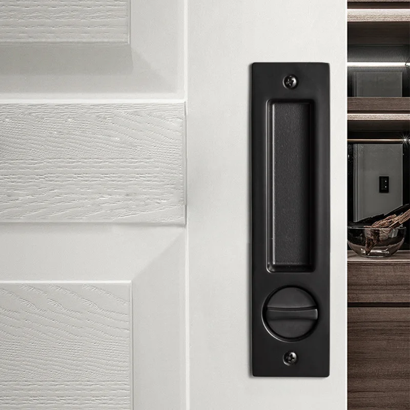 Black sliding door lock Invisible Toilet sliding door lock Bathroom wooden kitchen built-in
