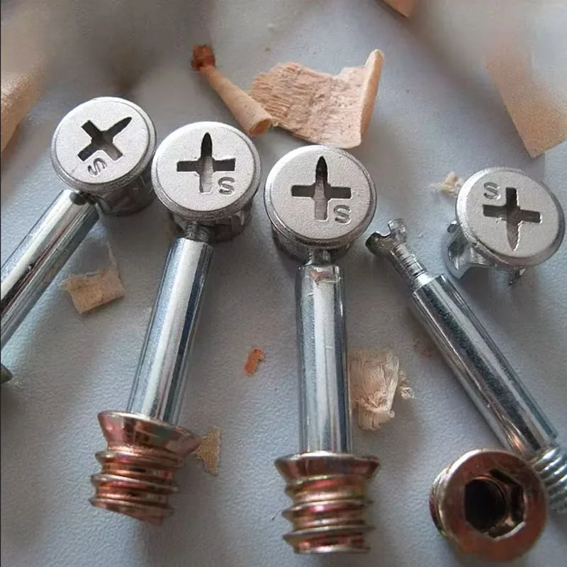 10Sets Furniture Side Connecting Fastener Cam Fitting Dowel Pre-inserted Nut Joint Connector 15x12mm Excenter Lock Screws Wheel