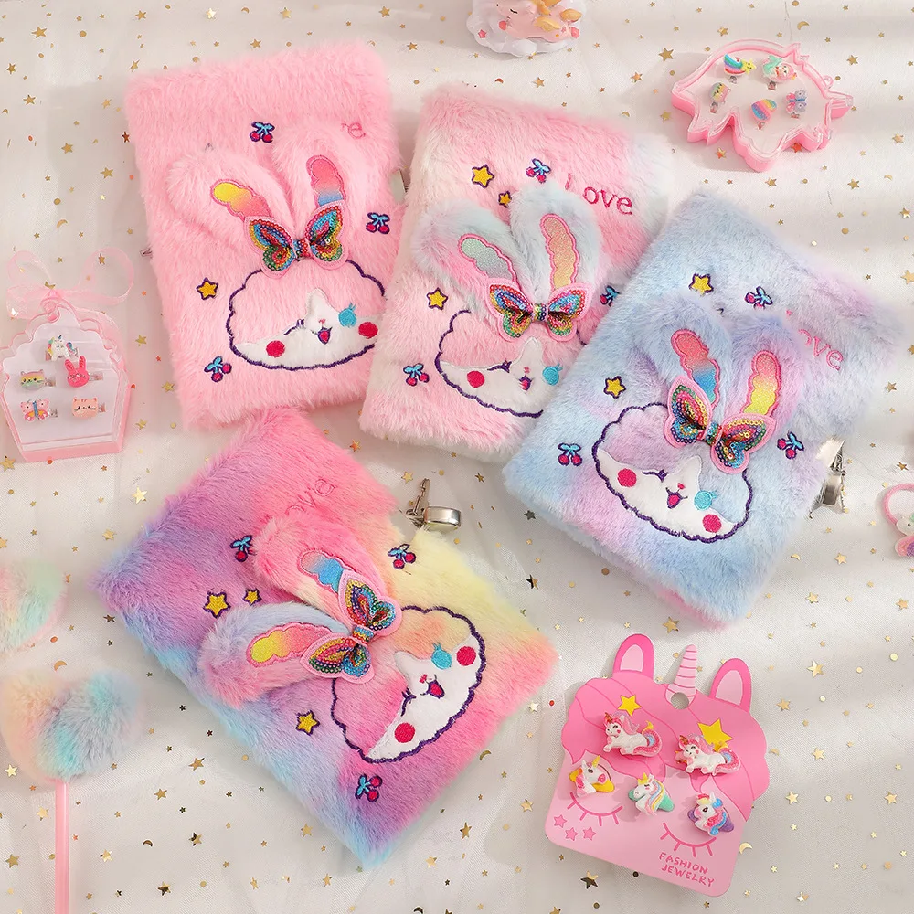 

Cartoon Rabbit Diary Book Locked Notebook Mermaid Diary Book Cute Plush Note Book Birthday Gift Notebook Student Stationery