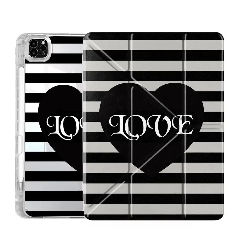 Elegant Black Stripes Tablet Case with Y-Fold Design
