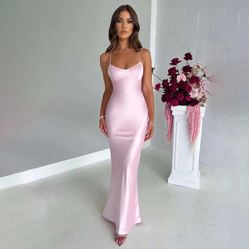 Autumn New Women's Clothing Slim Women's Sexy U-neck Suspender Satin Dress Spring and Summer Fashion Halter Strap Waist Dress