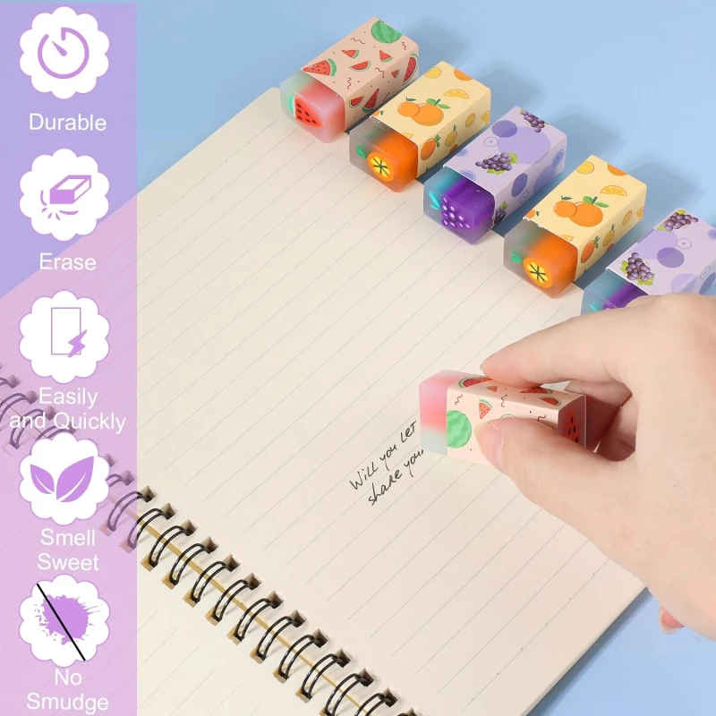 3 Pcs Cute Kawaii Creative fruit Eraser Rubber Stationery for Business Office School pencil eraser