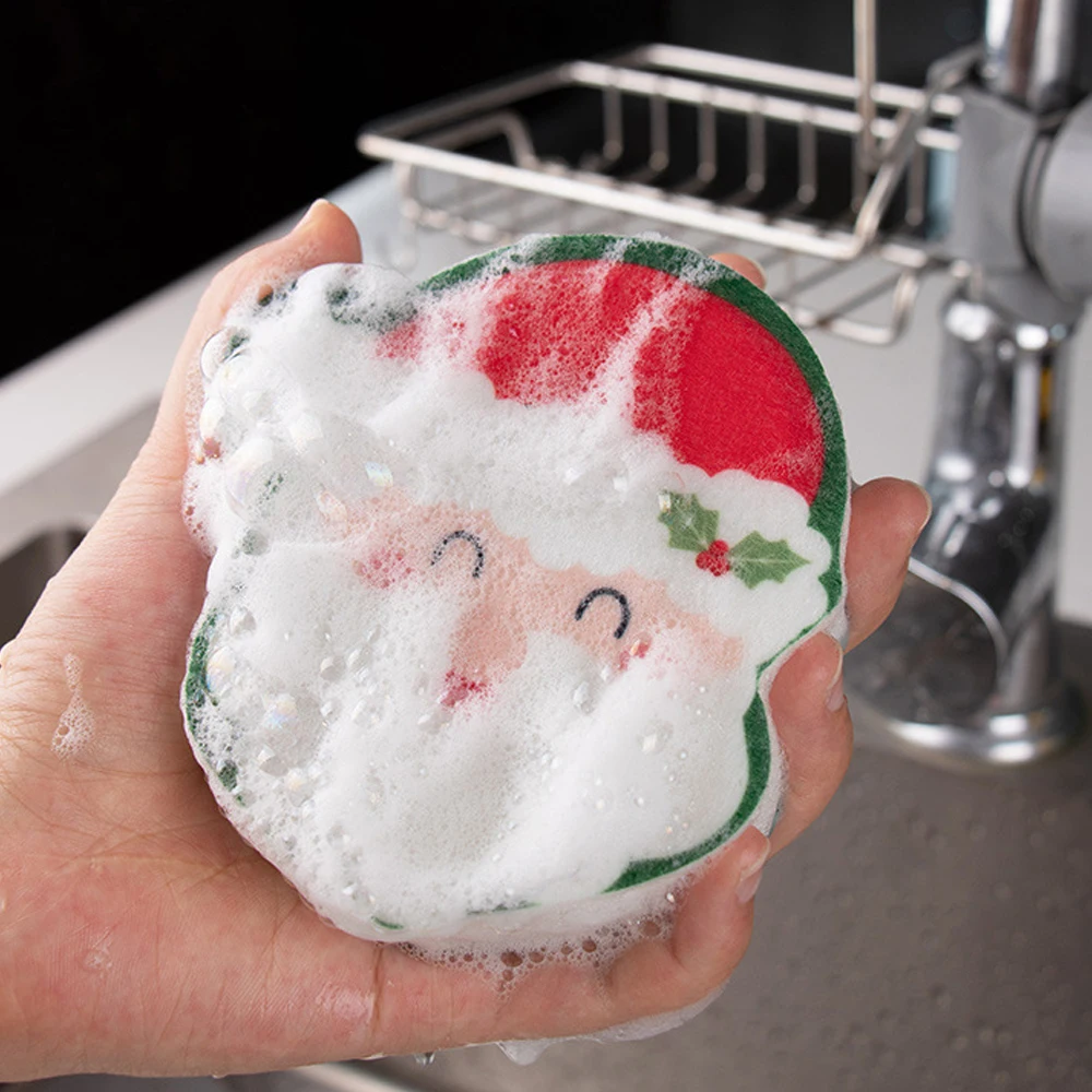 Kitchen Dishwashing Sponge Santa Claus Christmas Tree Magic Sponge