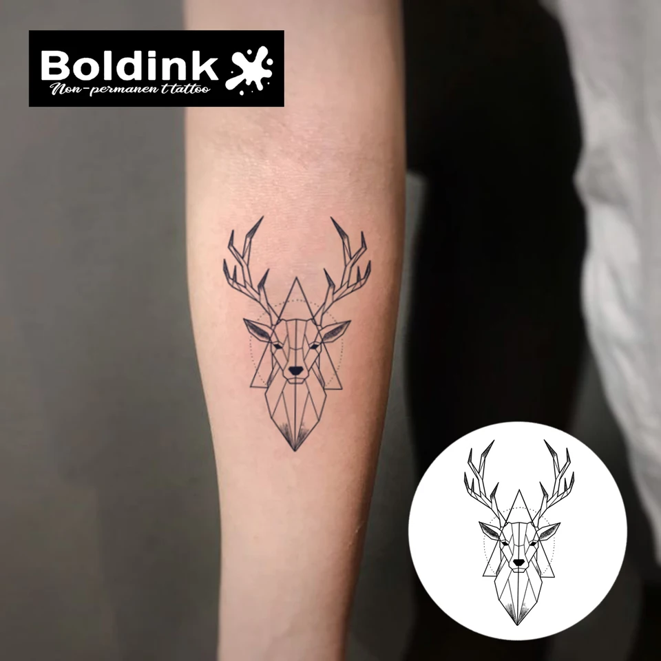 Tatuagem temporária de cabeça de cervo geométrica Boldink, dura até 15  dias, nova tecnologia, adesivo semipermanente mágico à prova d'água. -  AliExpress, image size:960x960