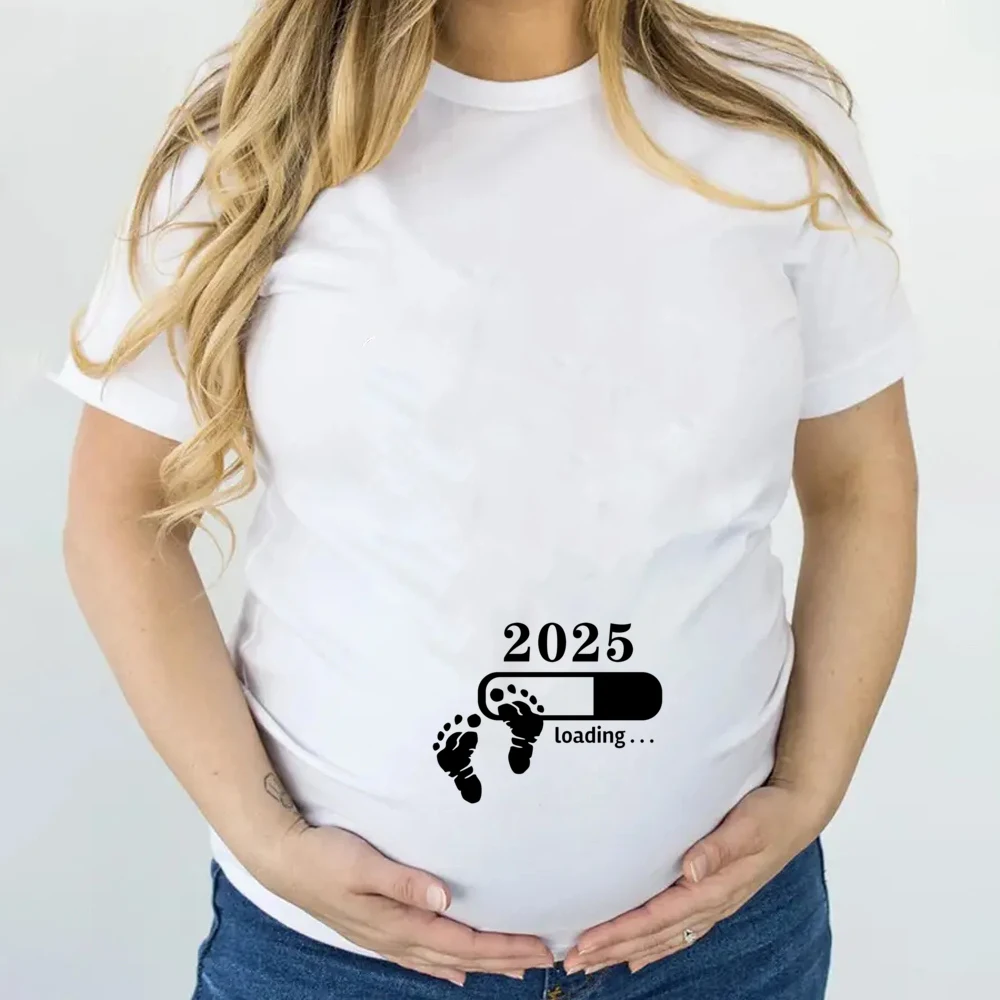 2025 Loading Print Womens Pregnant T-shirt Short Sleeve  Funny T-shirt Summer Maternity Tops Pregnancy Announcement New Baby Tee 4